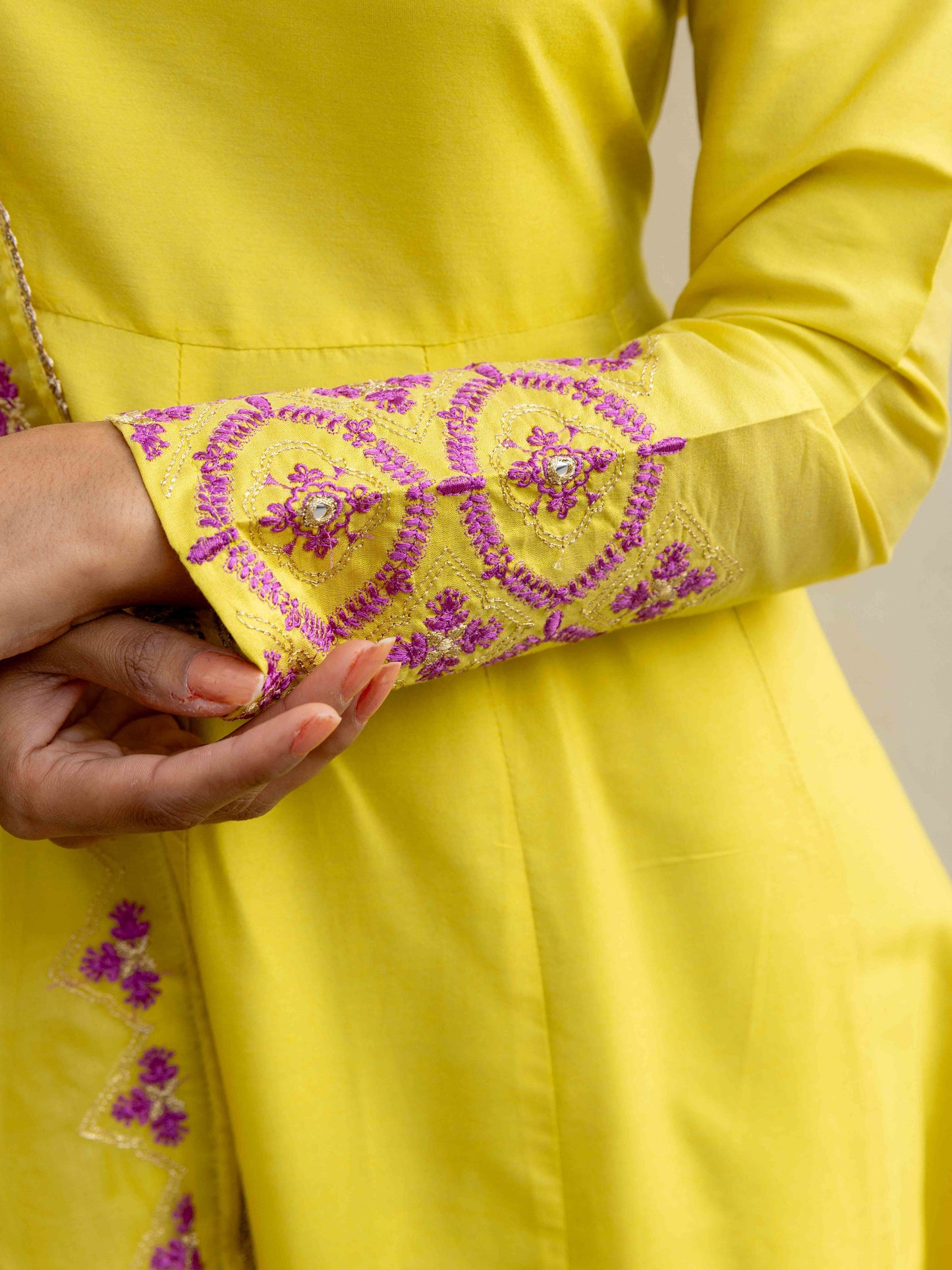 Lemon Yellow Anarkali Set with Pant & Dupatta