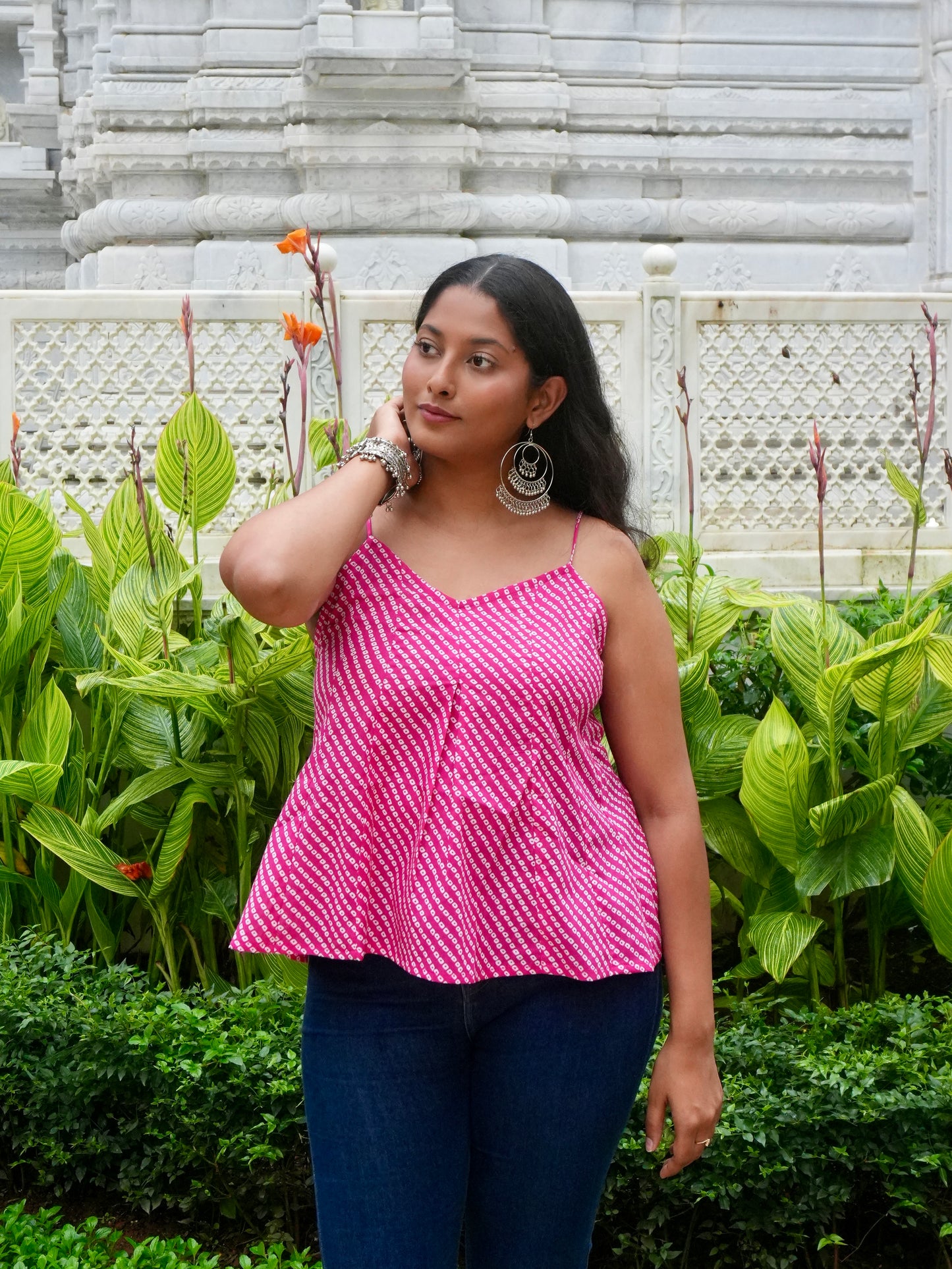 Bandhani Pink Noodle Strap Top