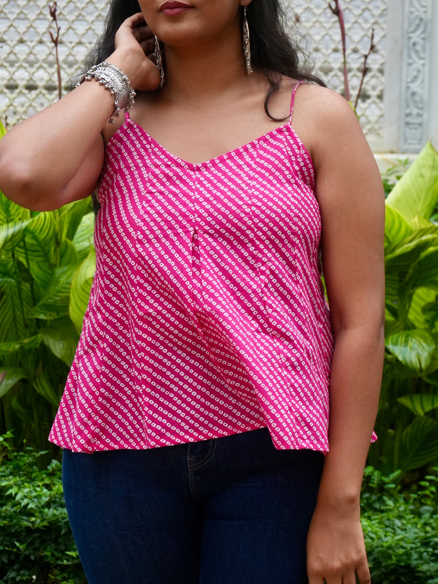 Bandhani Pink Noodle Strap Top