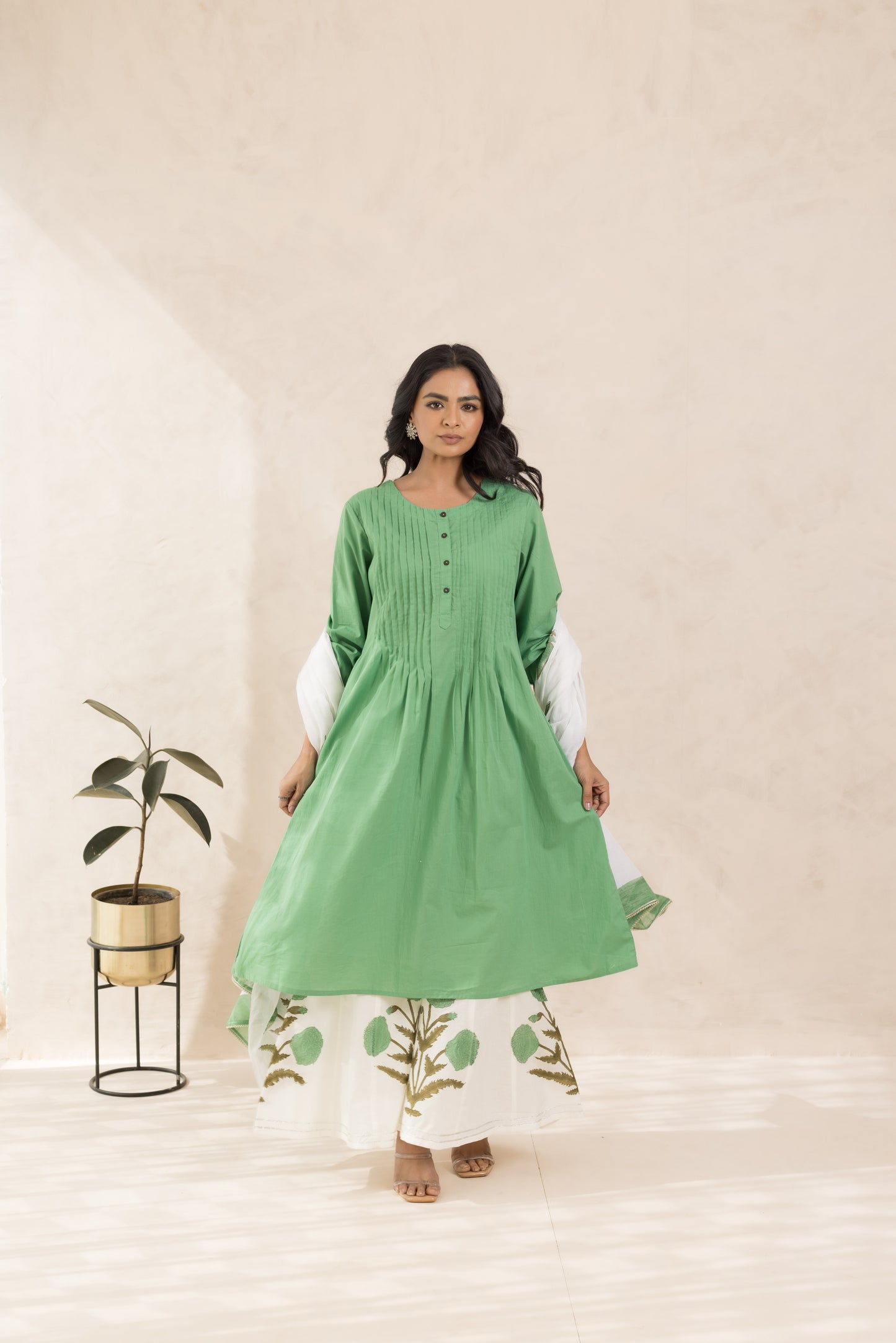 Aam Panna Kurta Set with Hand Block Printed Dupatta & Palazzo