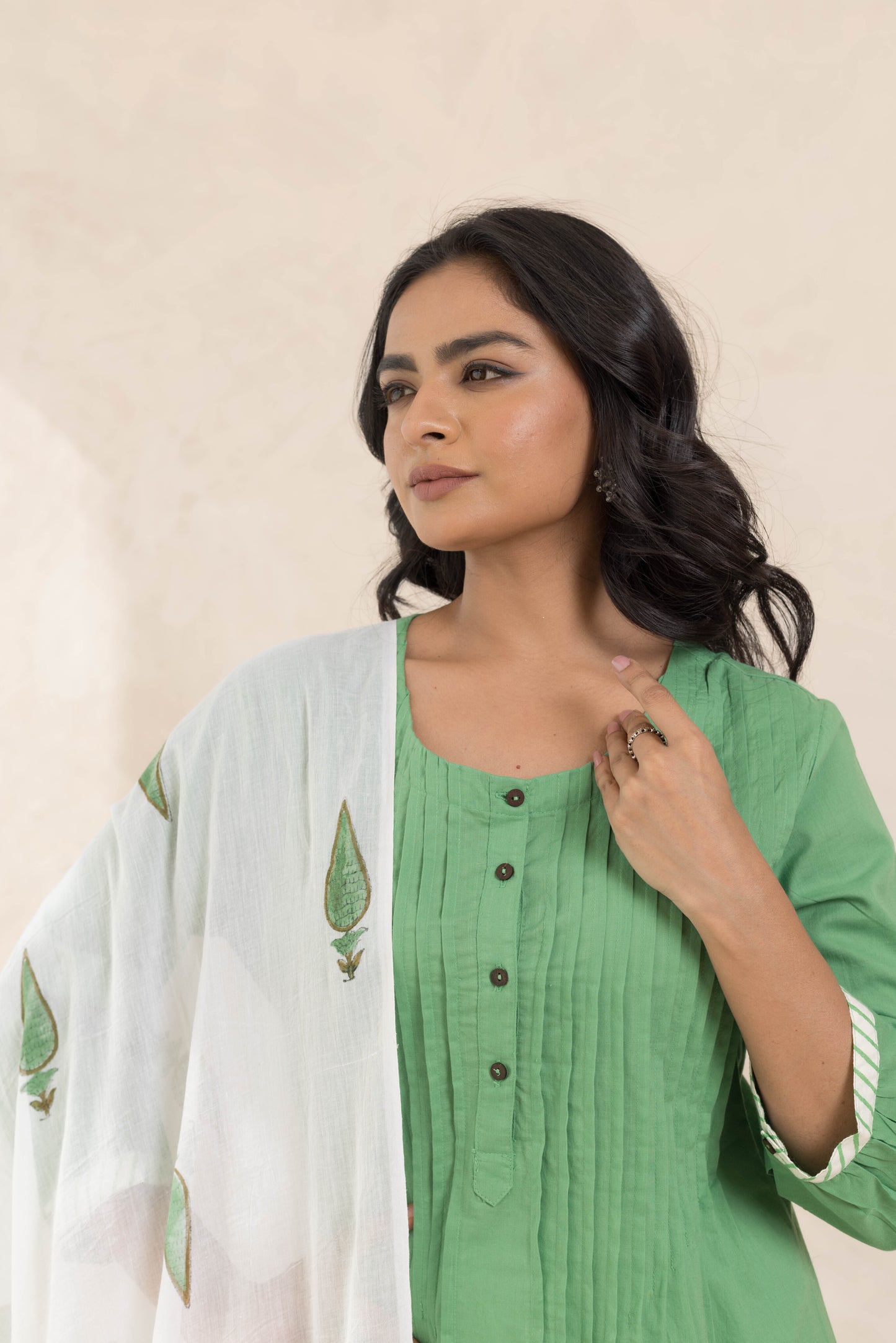Aam Panna Kurta Set with Hand Block Printed Dupatta & Palazzo