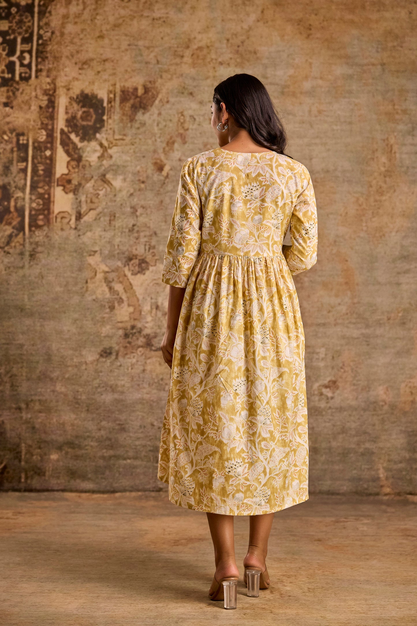 Mustard Yellow Floral Print Anarkali Kurta