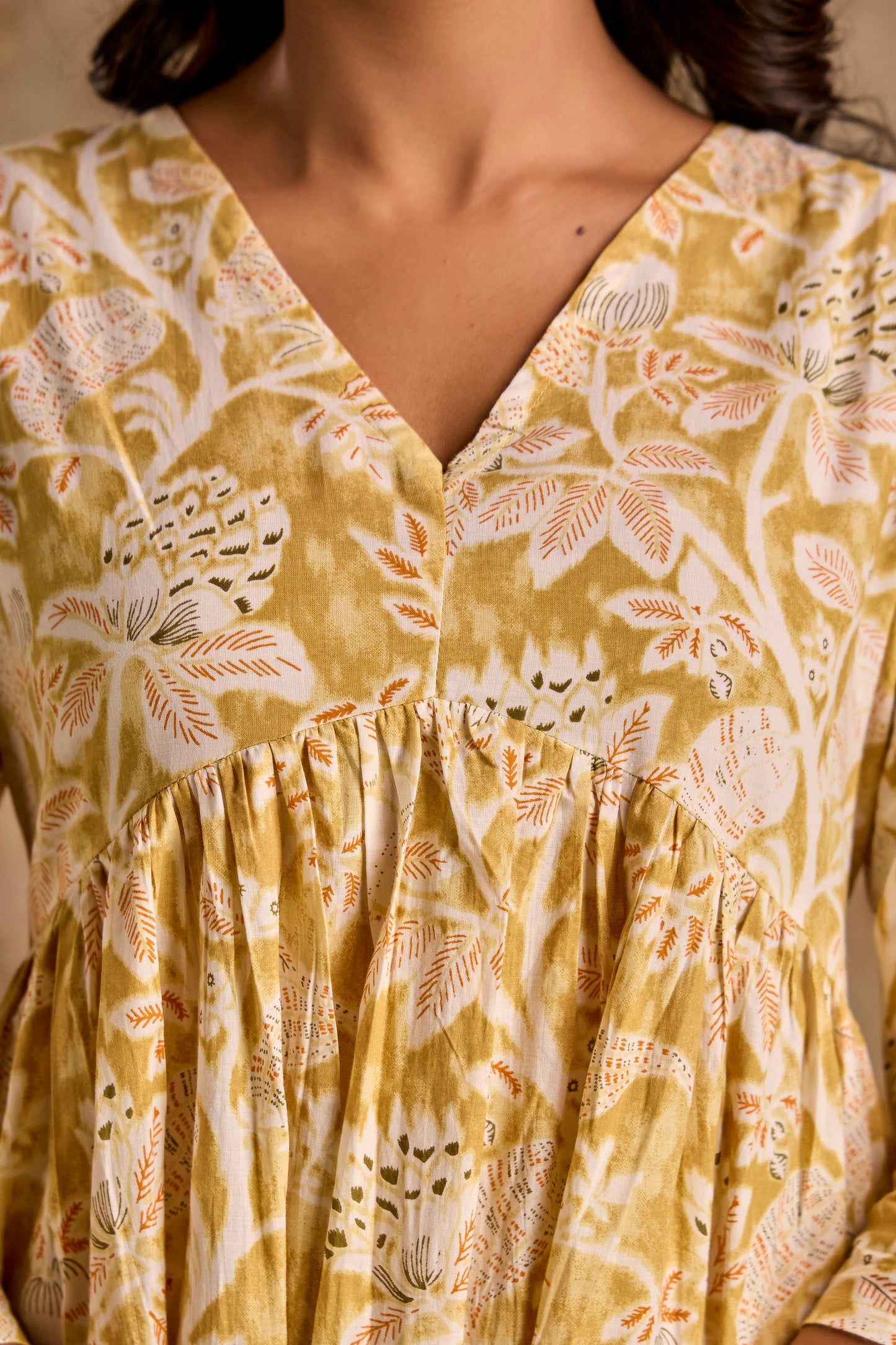 Mustard Yellow Floral Print Anarkali Kurta