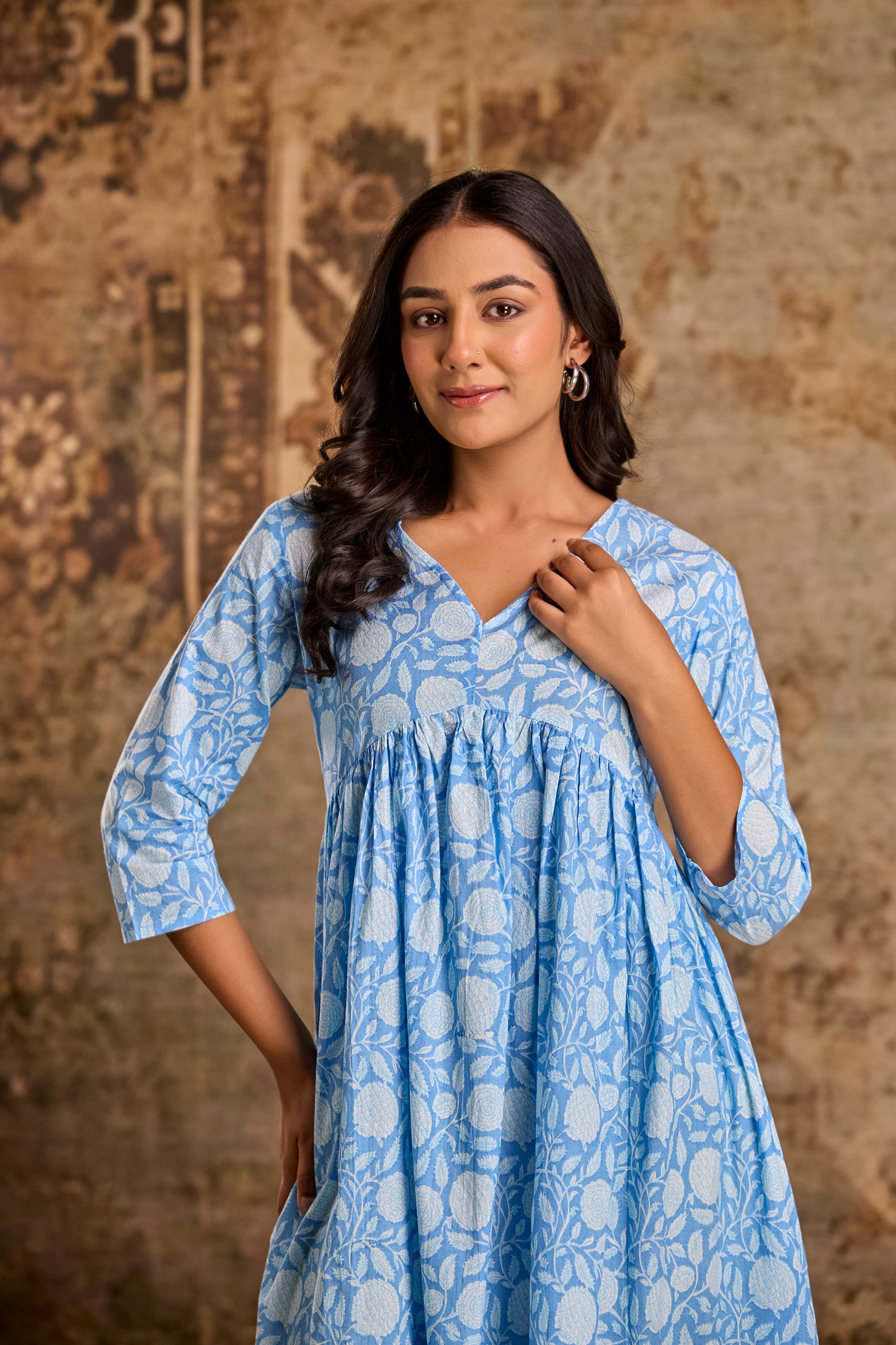 Blossom Blue Floral Print Anarkali Kurta