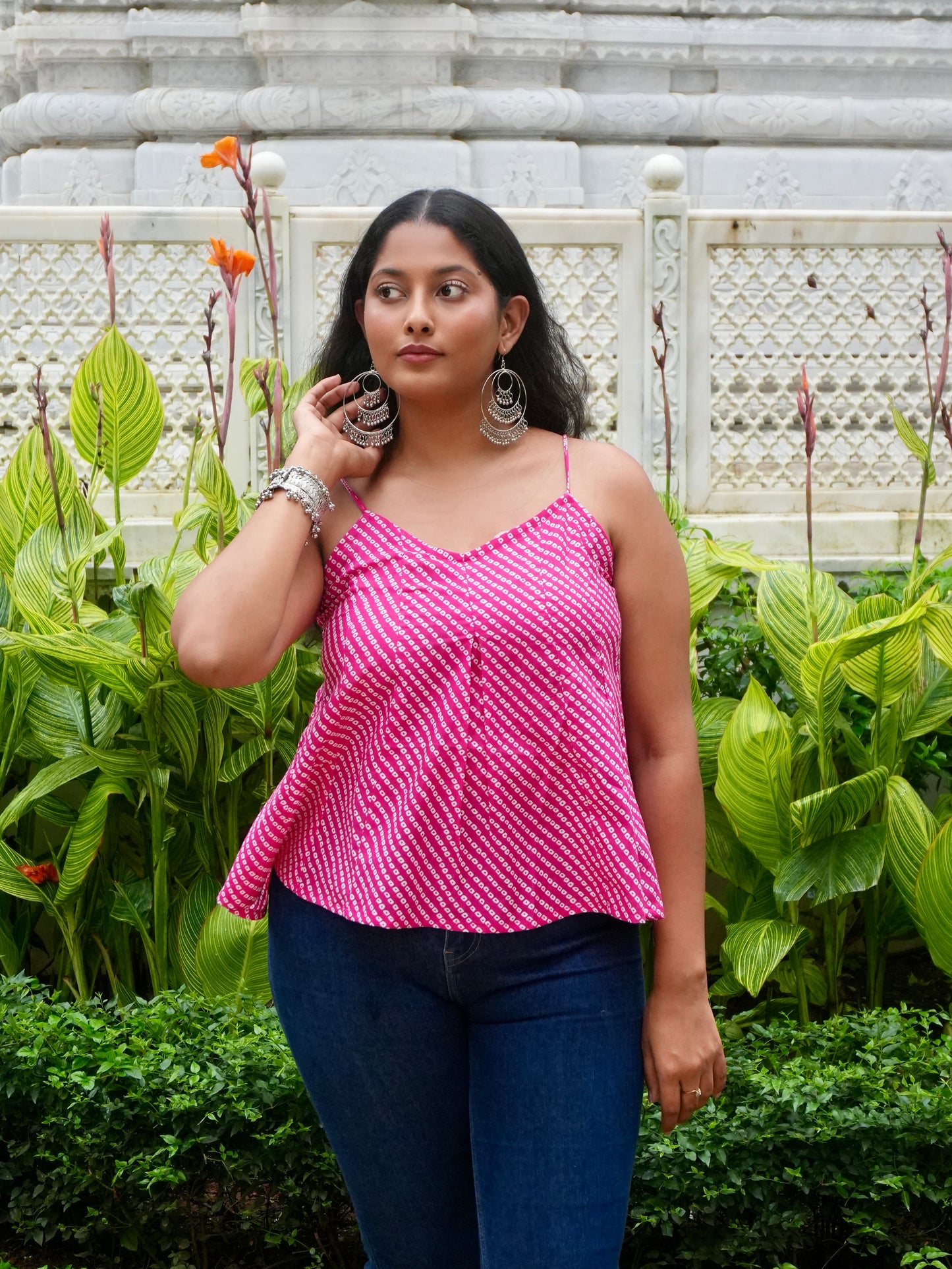 Bandhani Pink Noodle Strap Top