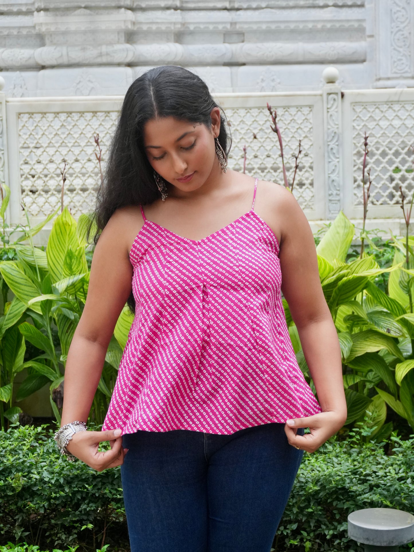 Bandhani Pink Noodle Strap Top