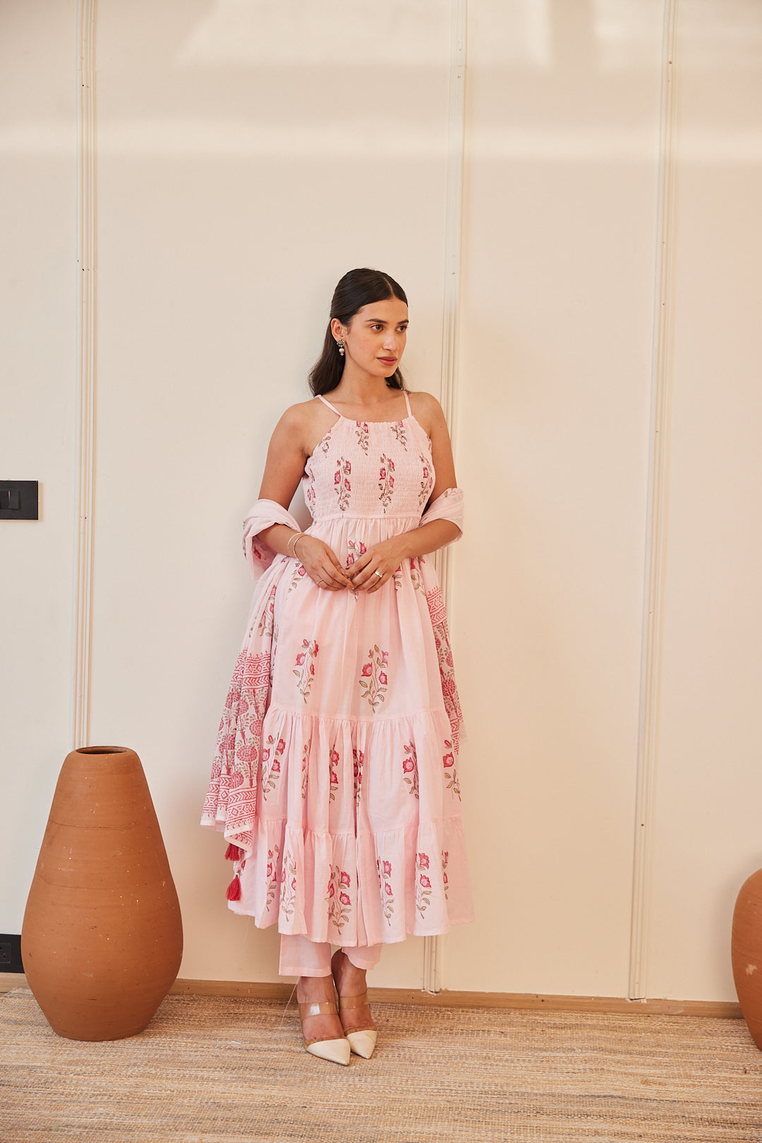 Gulabi Kamal Handblock Printed Dress with Pajama & Dupatta
