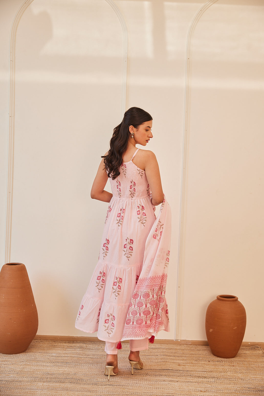 Gulabi Kamal Handblock Printed Dress with Pajama & Dupatta