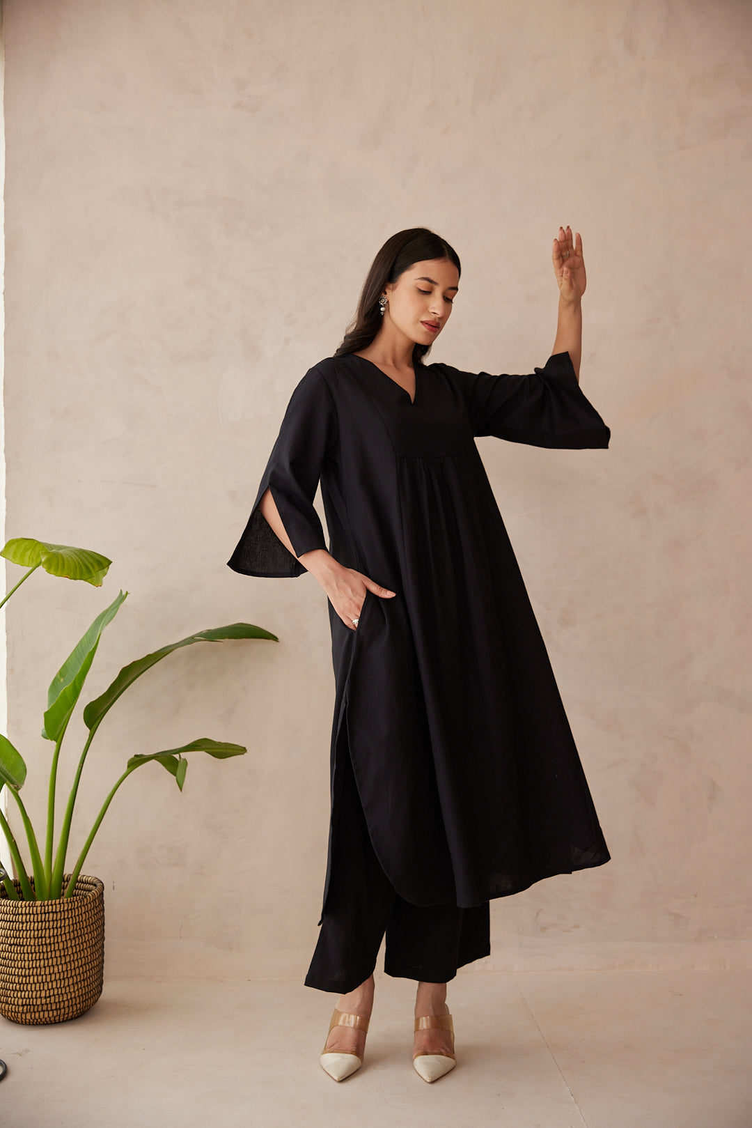 Onyx Black Solid Kurta with Palazzo