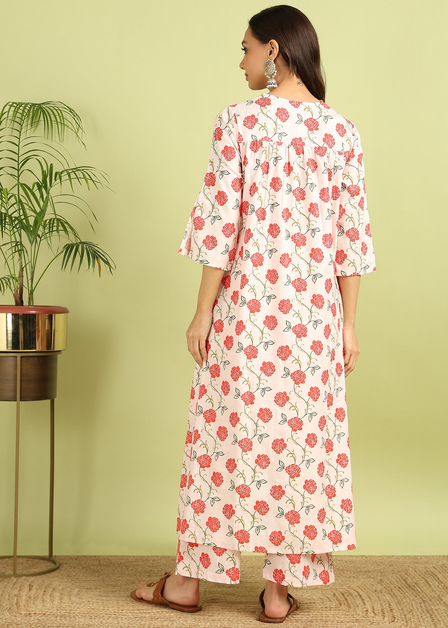 White and Pink Floral Kurta with Palazzo