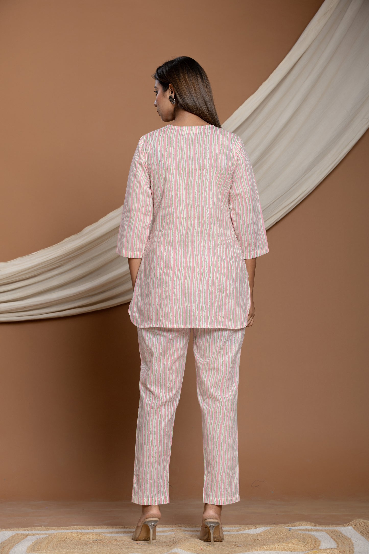 Baby Pink Stripped Cotton Co-ord Set