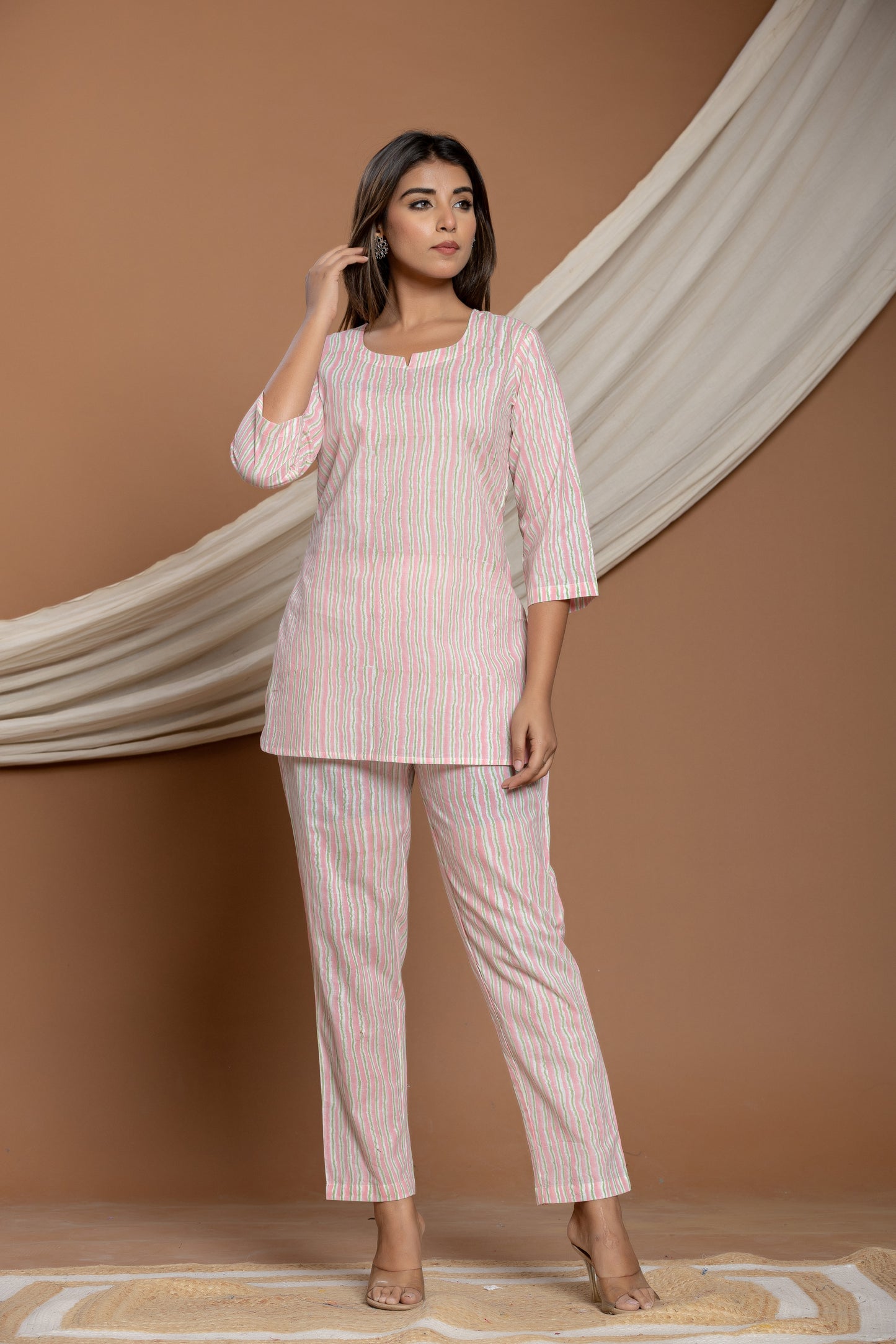 Baby Pink Stripped Cotton Co-ord Set