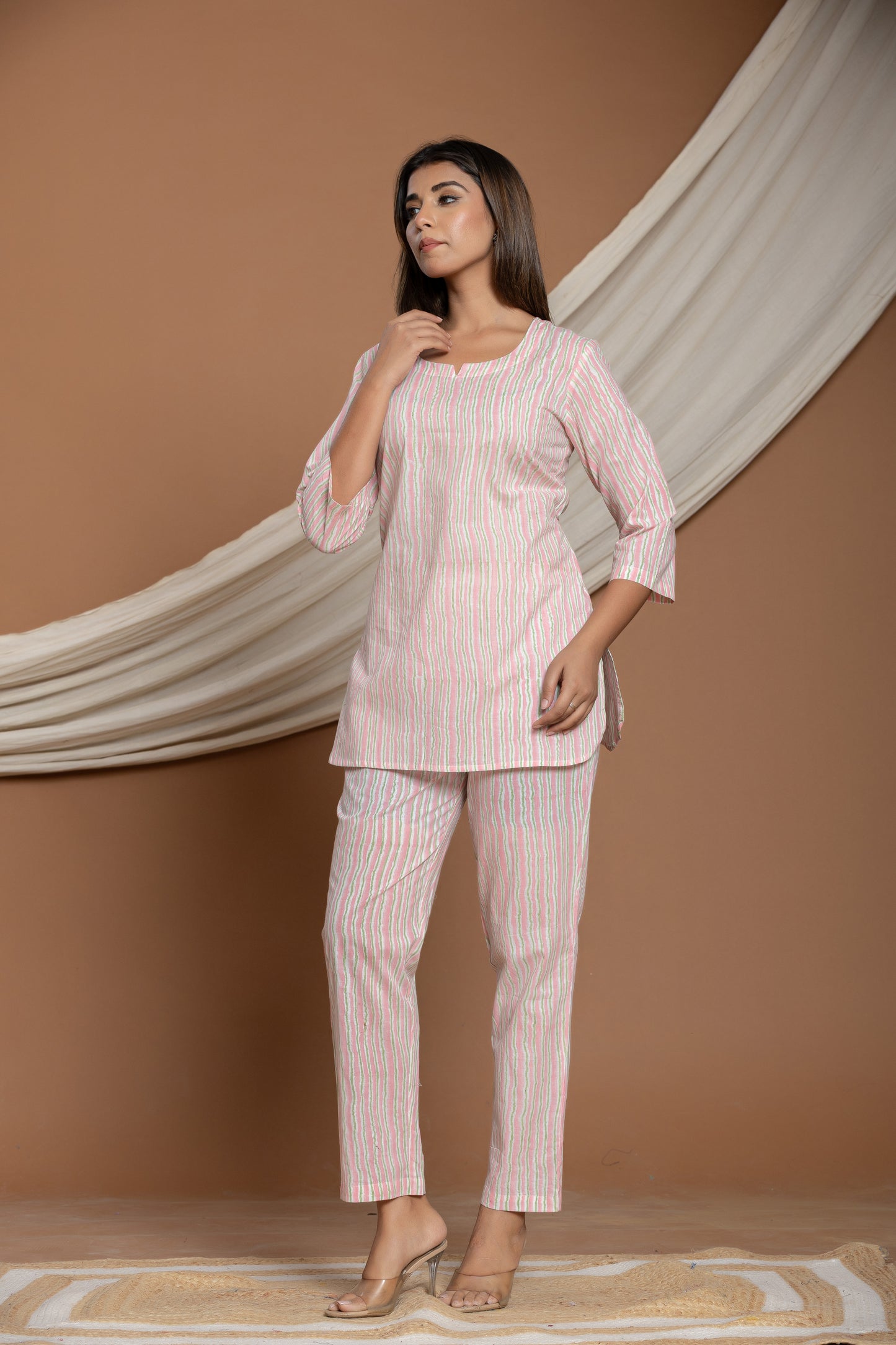 Baby Pink Stripped Cotton Co-ord Set
