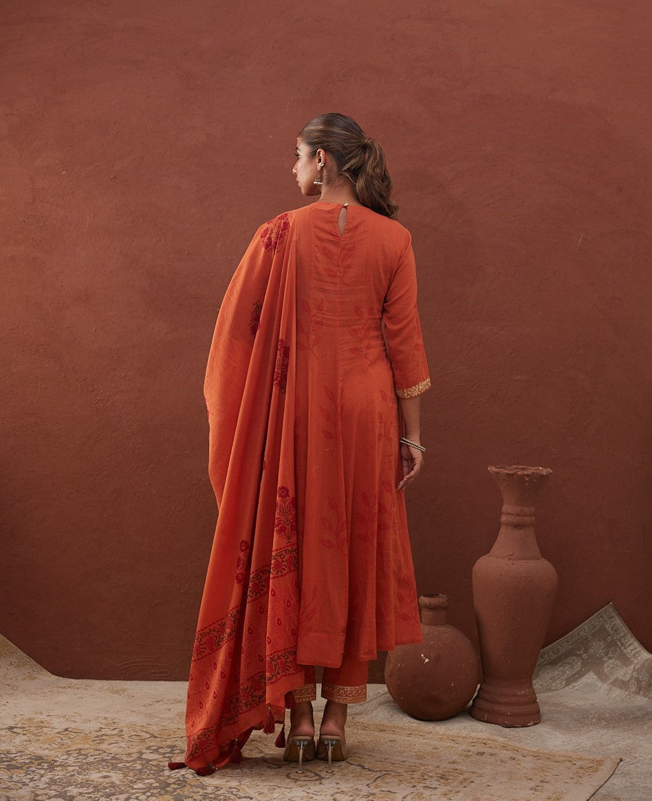 Kesariya phool Anarkali Set with Pant & Dupatta (Comes with inner)