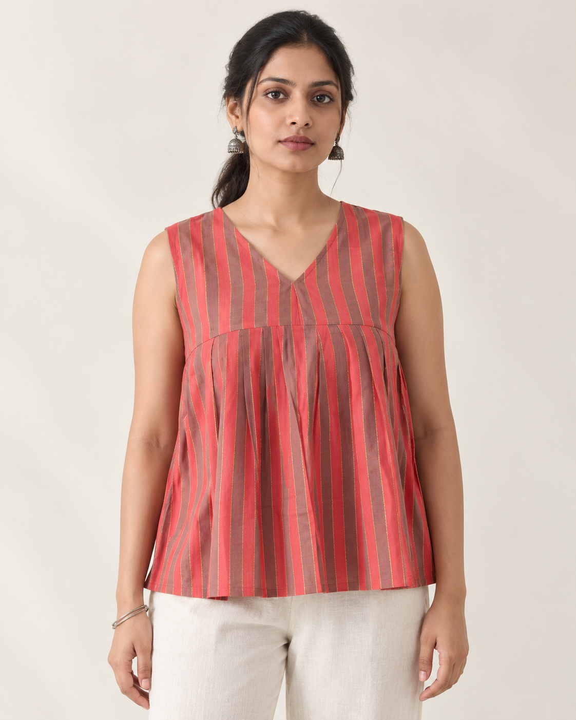 Guava Striped V-Neck Top