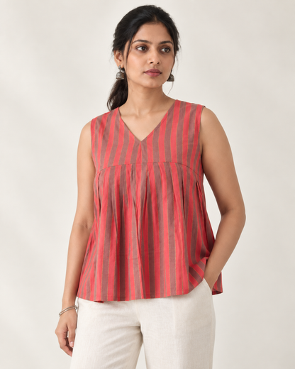 Guava Striped V-Neck Top