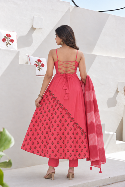Rani Phool Sleeveless Anarkali Set with Pant & Dupatta