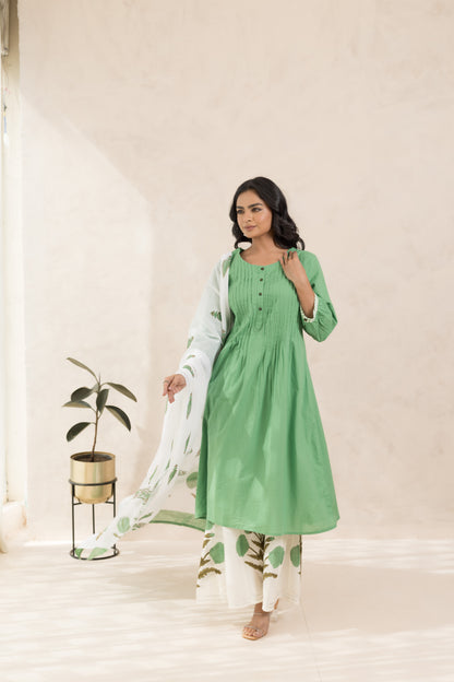 Aam Panna Kurta Set with Hand Block Printed Dupatta & Palazzo