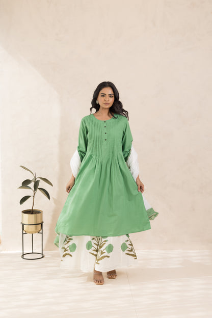 Aam Panna Kurta Set with Hand Block Printed Dupatta & Palazzo