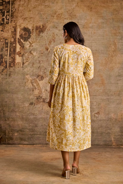 Mustard Yellow Floral Print Anarkali Kurta