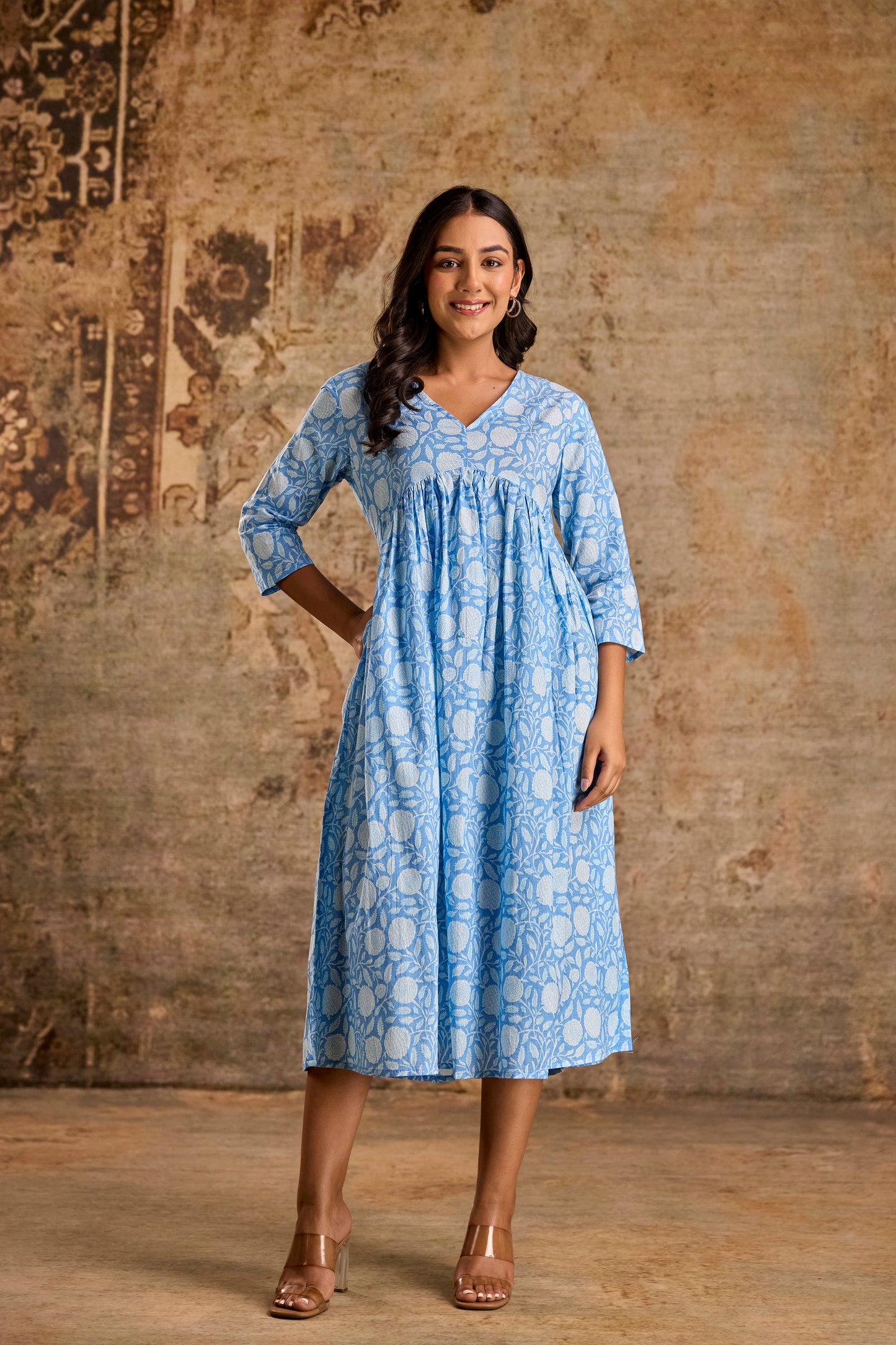 Blossom Blue Floral Print Anarkali Kurta