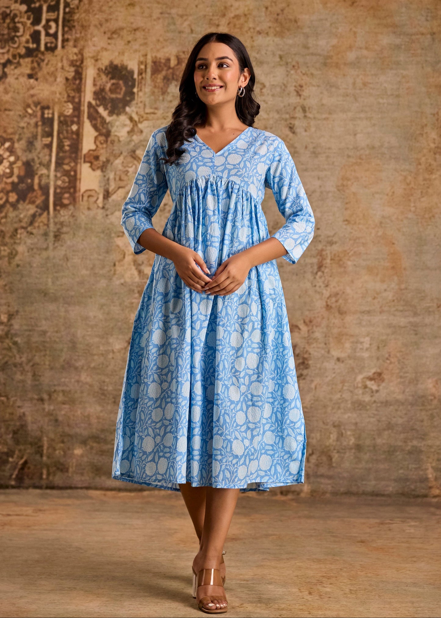 Blossom Blue Floral Print Anarkali Kurta
