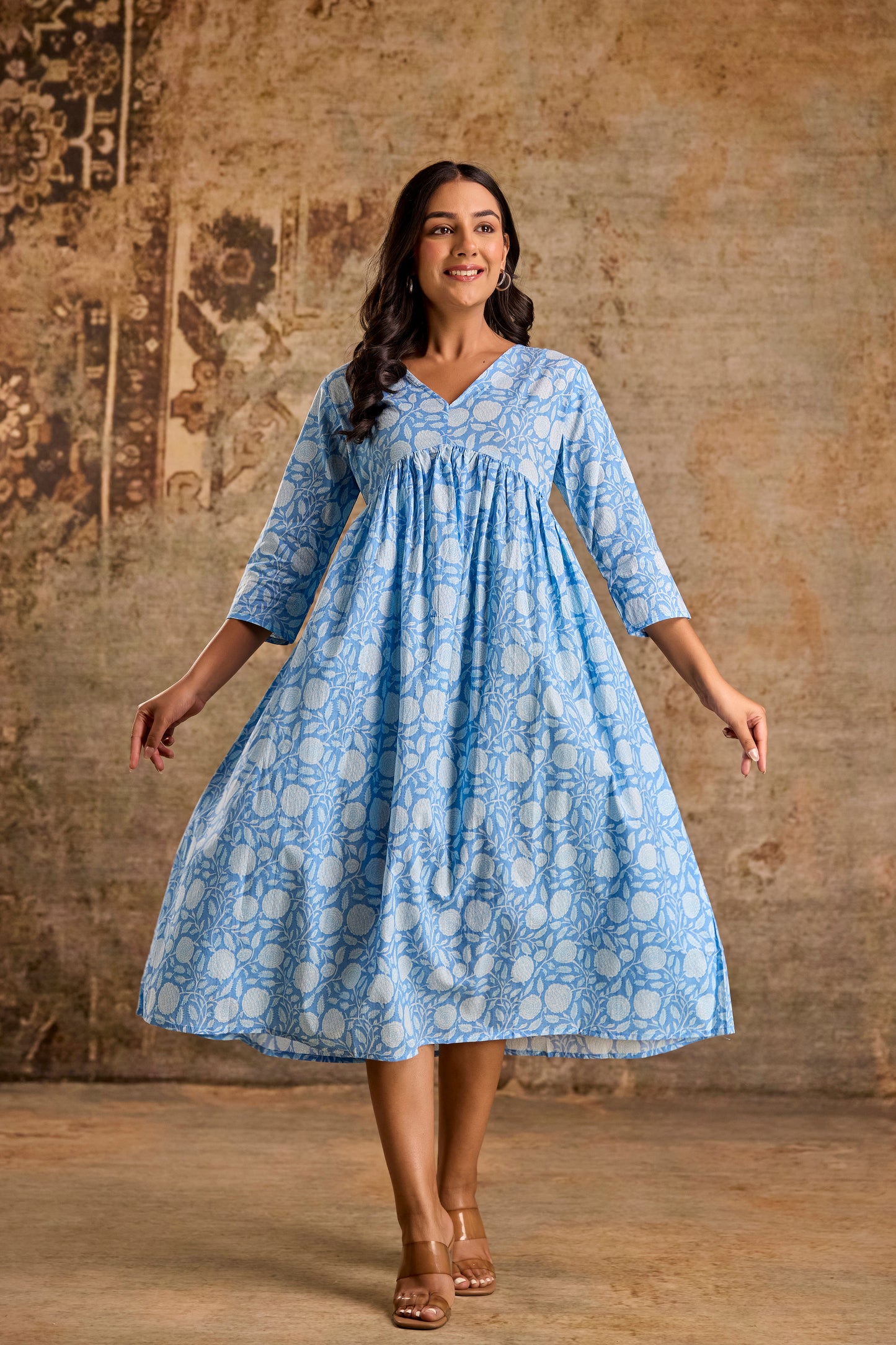 Blossom Blue Floral Print Anarkali Kurta