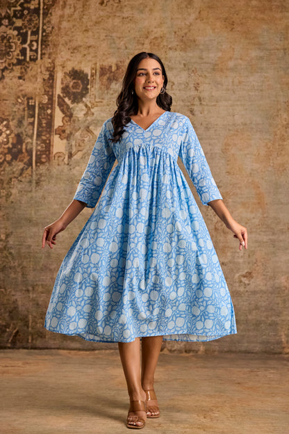 Blossom Blue Floral Print Anarkali Kurta