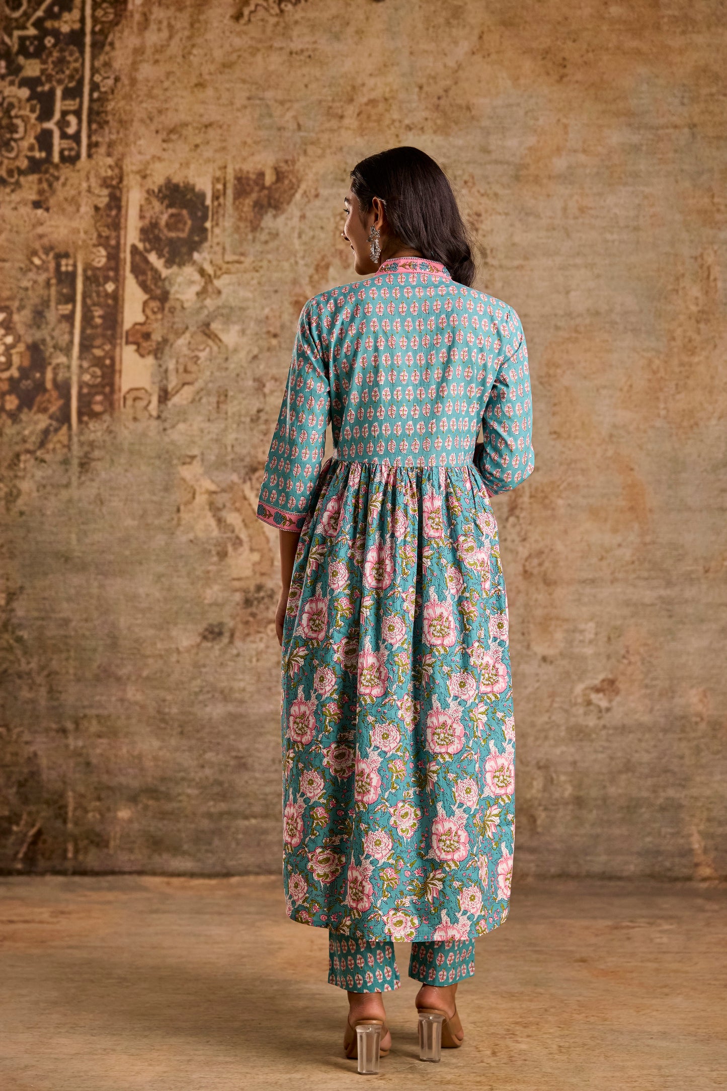 Icy Teal Cotton Kurta Set with Pant & Dupatta.