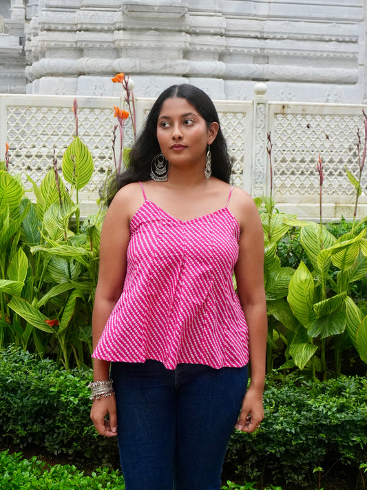 Bandhani Pink Noodle Strap Top