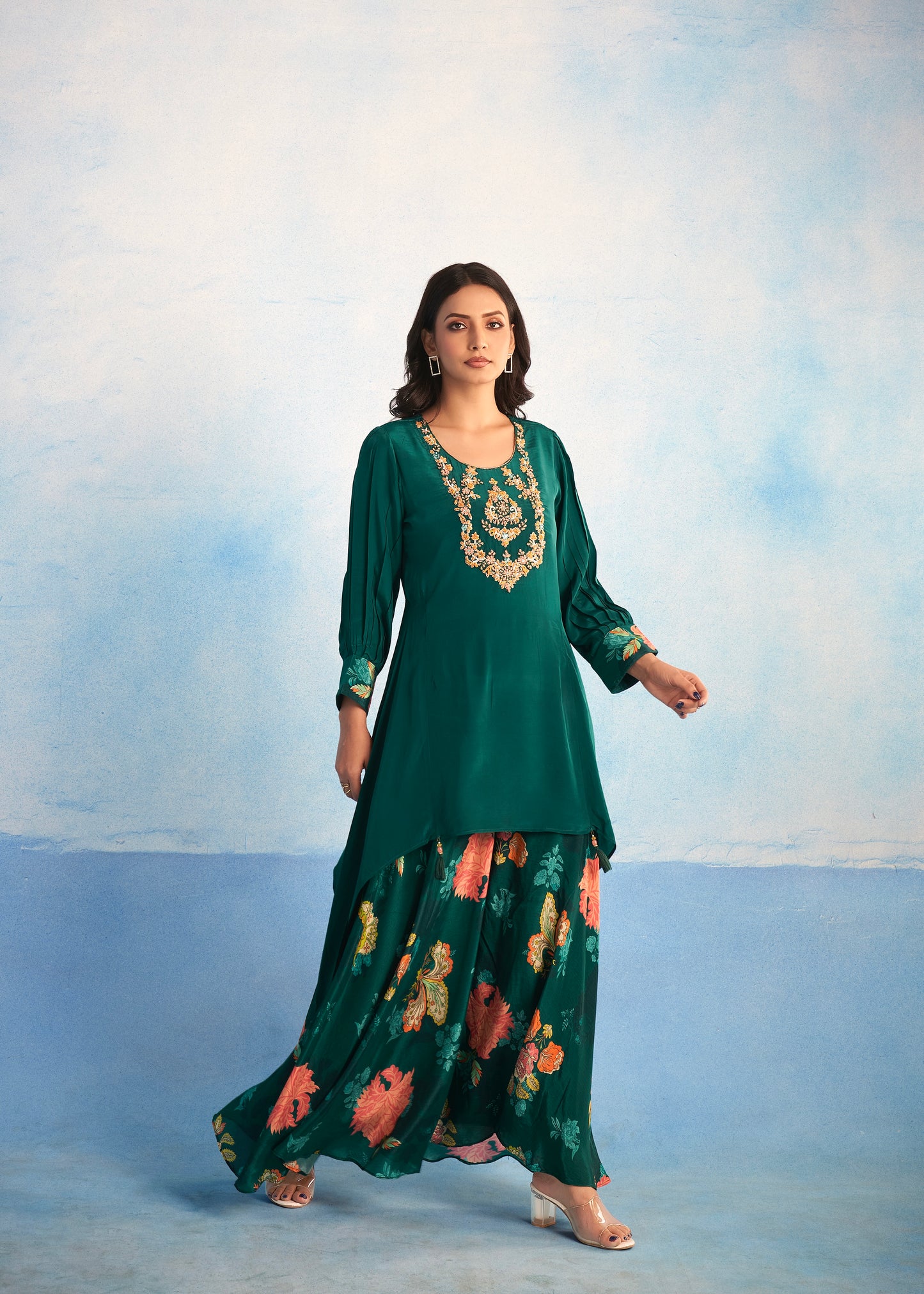 Peacock green Sharara set