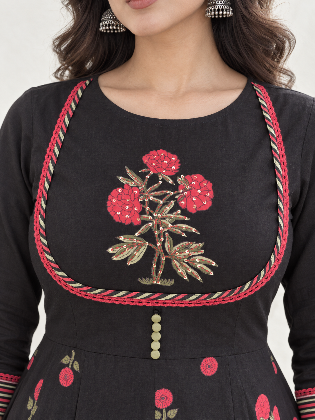 Raatrani Handblock Printed Anarkali with Pant & Dupatta