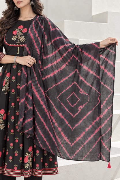 Raatrani Handblock Printed Anarkali with Pant & Dupatta