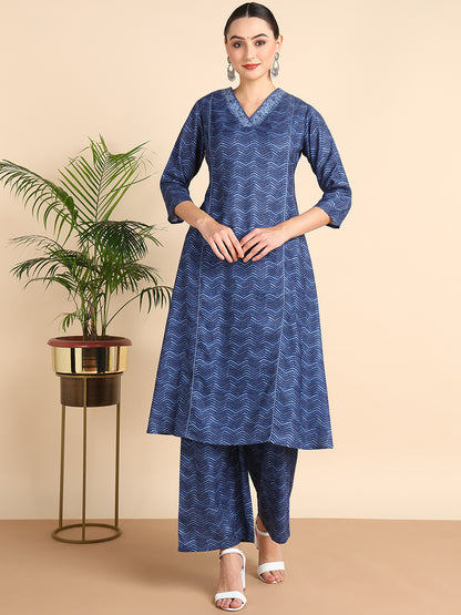 Indigo Blue V Neck Kurta with Palazzo