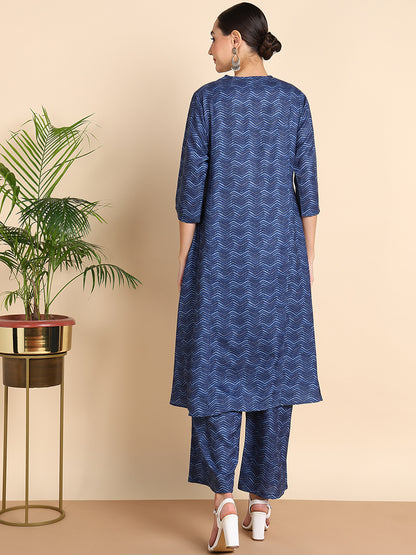 Indigo Blue V Neck Kurta with Palazzo