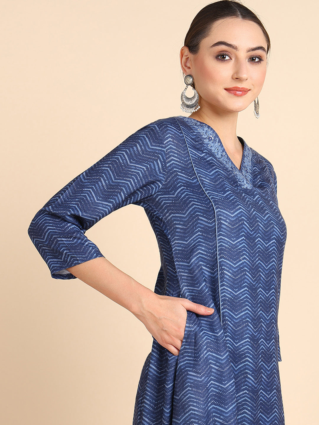 Indigo Blue V Neck Kurta with Palazzo
