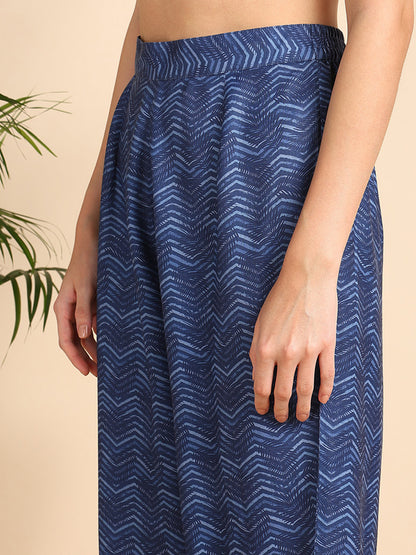 Indigo Blue V Neck Kurta with Palazzo