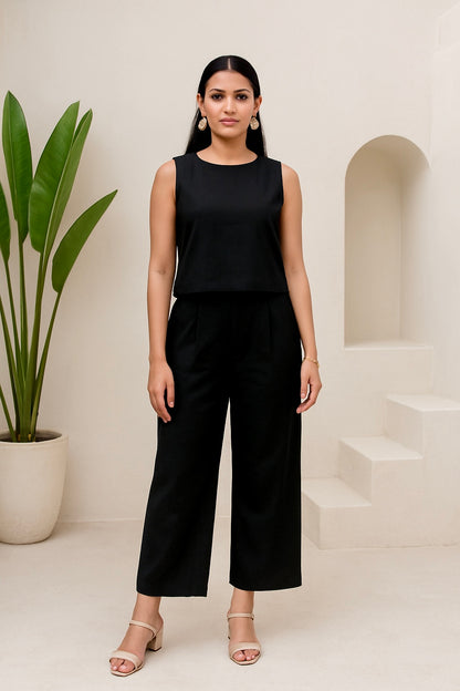 Solid Black Pure Cotton Co-ord Set