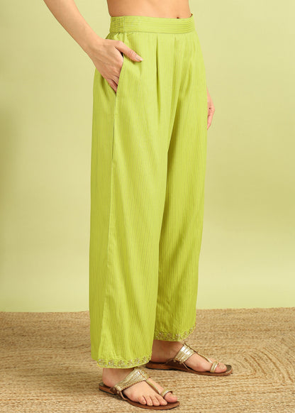 Pea Green Striped Kurta with palazzo