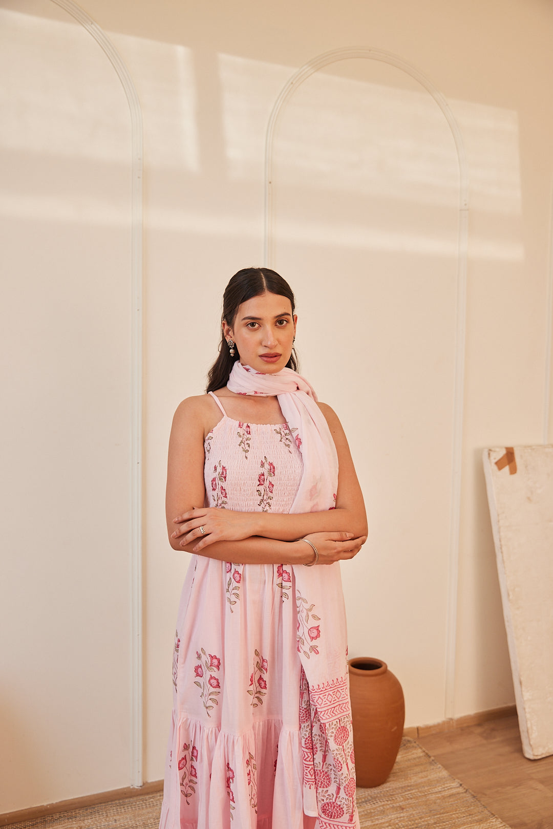 Gulabi Kamal Handblock Printed Dress with Pajama & Dupatta
