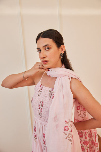 Gulabi Kamal Handblock Printed Dress with Pajama & Dupatta