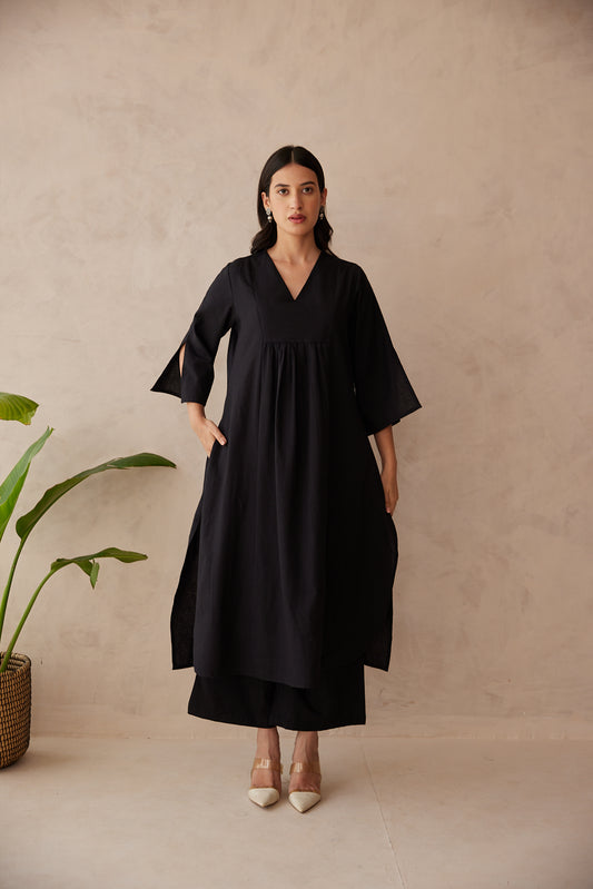 Onyx Black Solid Kurta with Palazzo