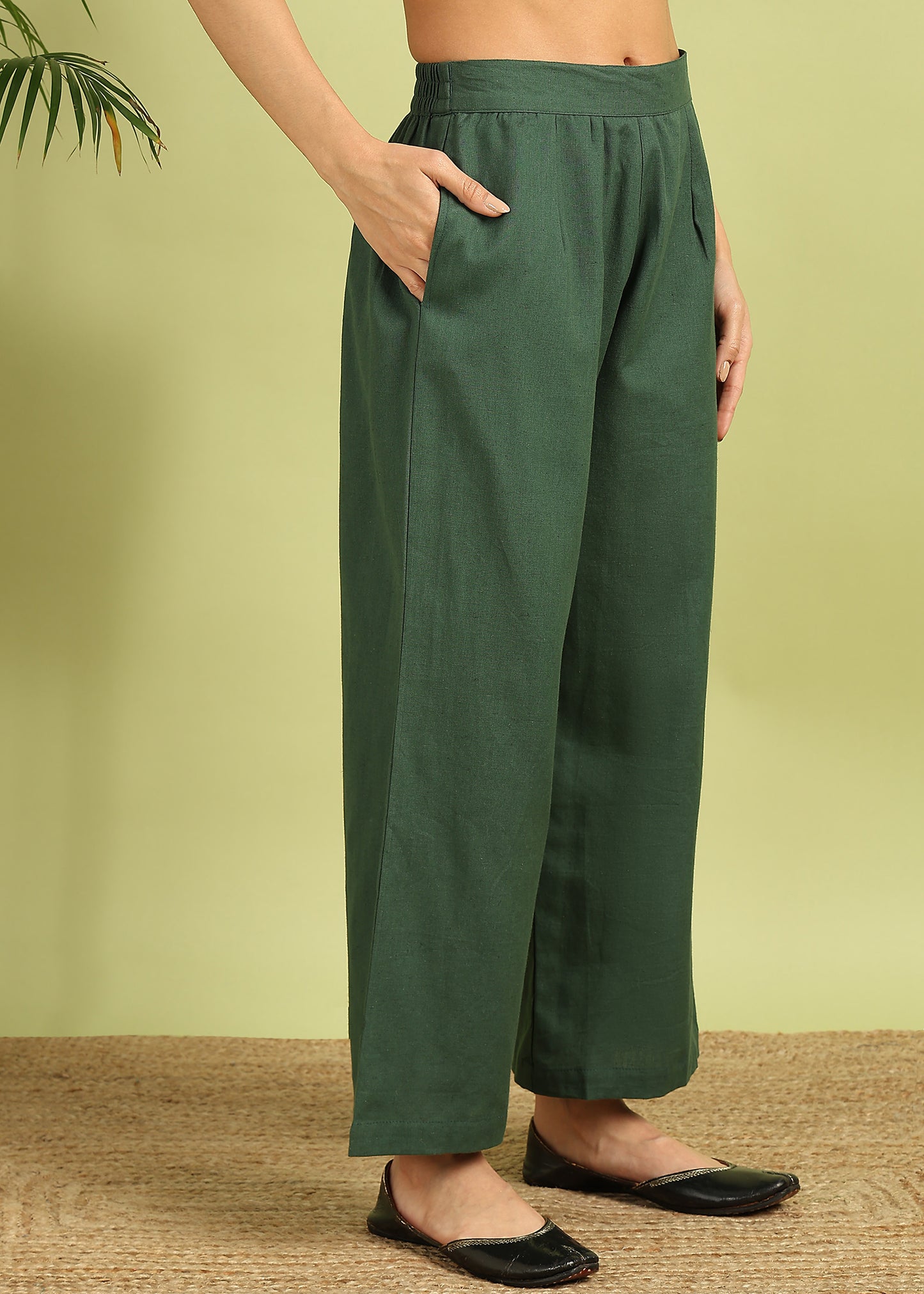 Olive Green Solid Kurta with Palazzo