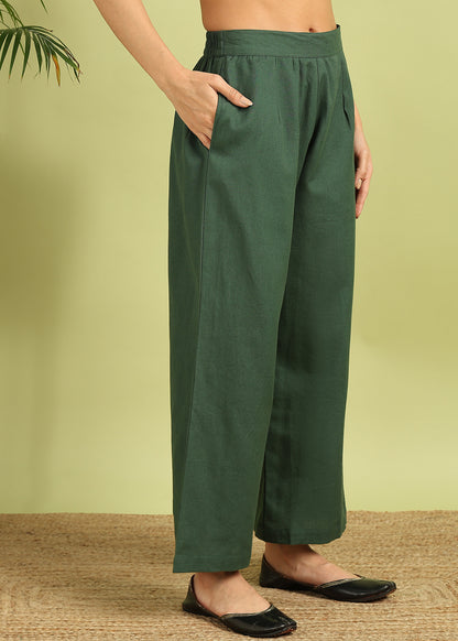 Olive Green Solid Kurta with Palazzo