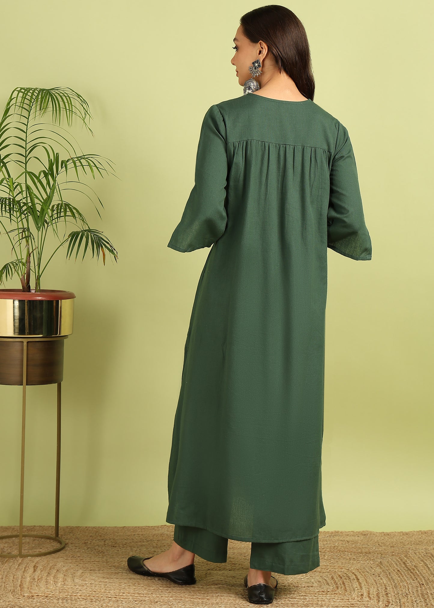 Olive Green Solid Kurta with Palazzo