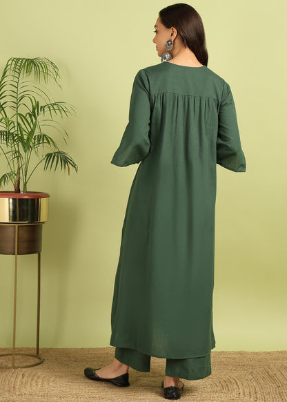 Olive Green Solid Kurta with Palazzo