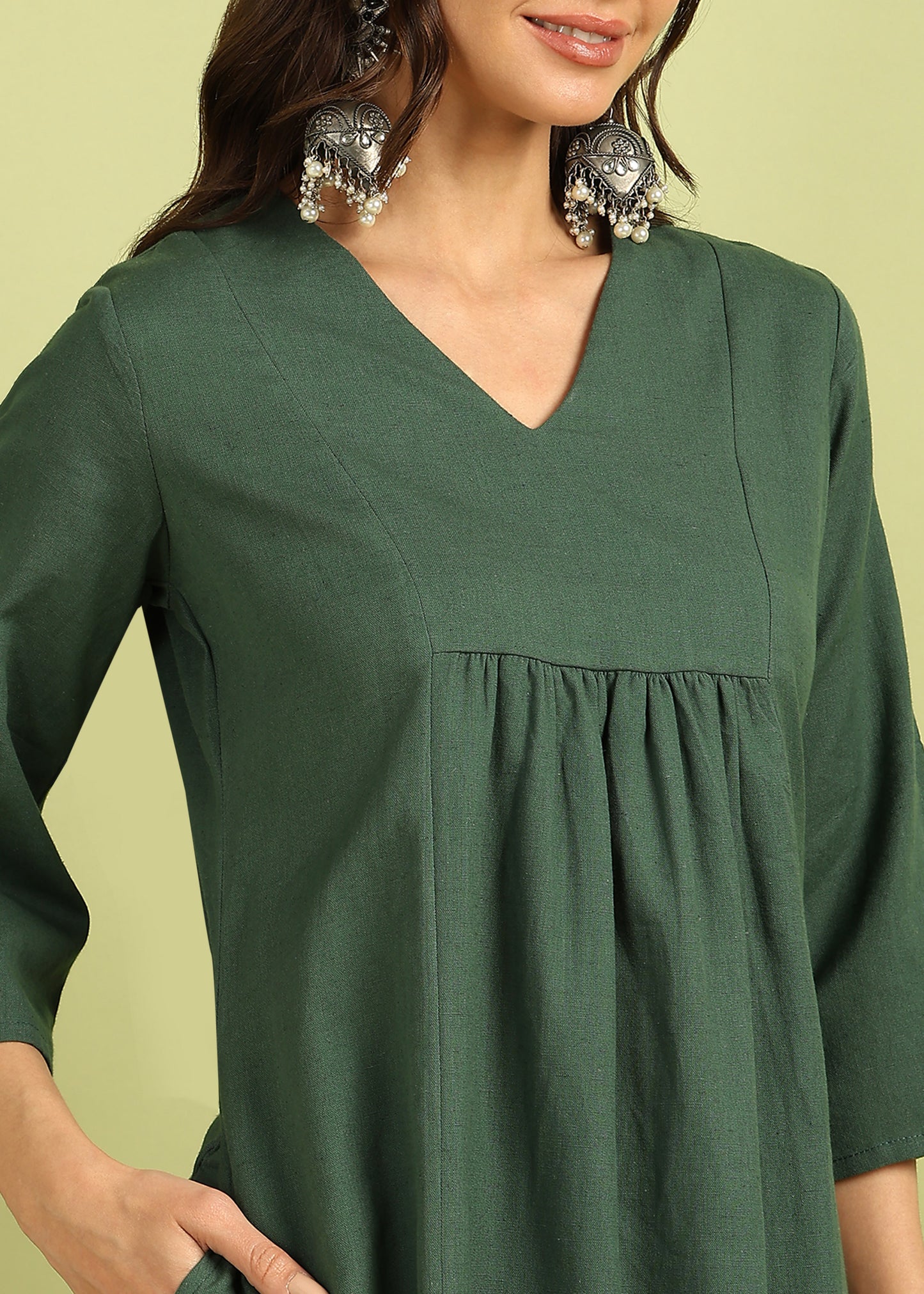 Olive Green Solid Kurta with Palazzo