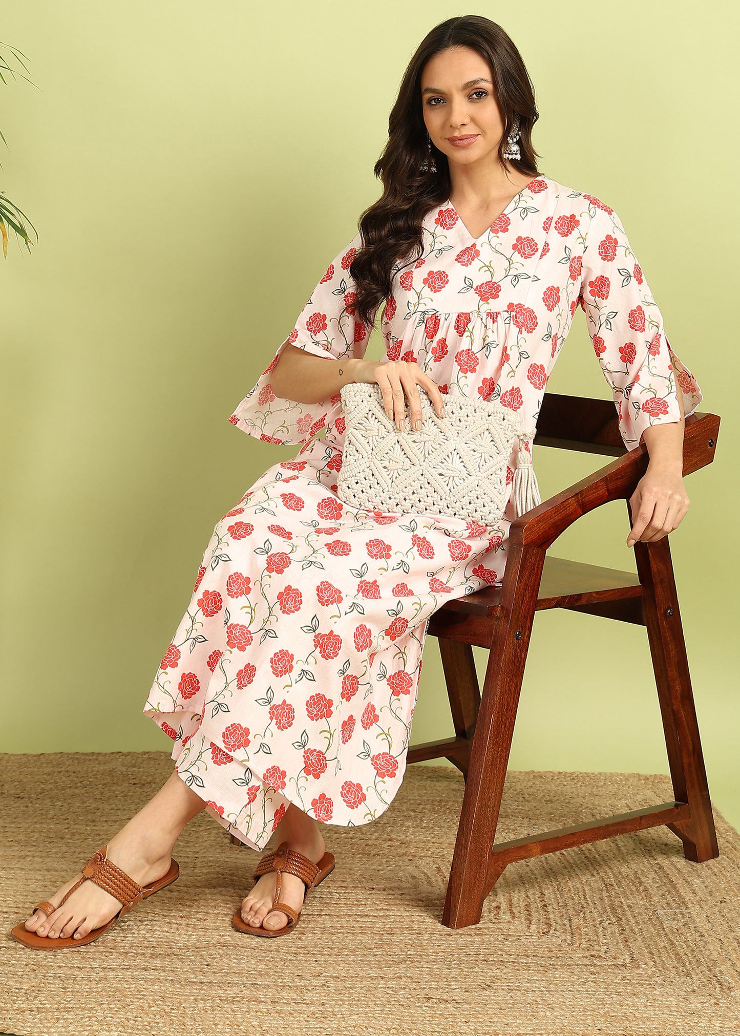 White and Pink Floral Kurta with Palazzo