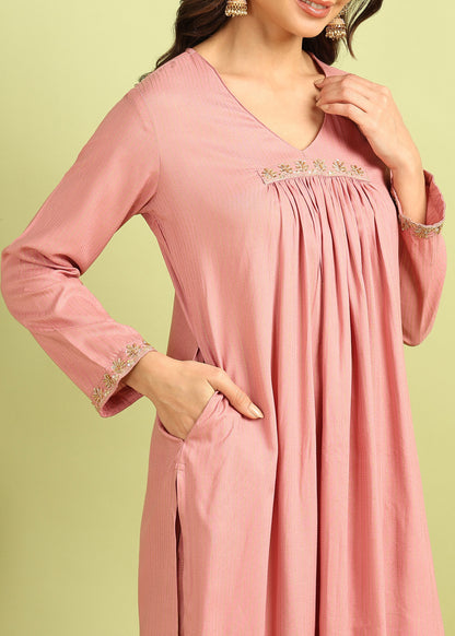 Rose Pink Striped Kurta with Palazzo