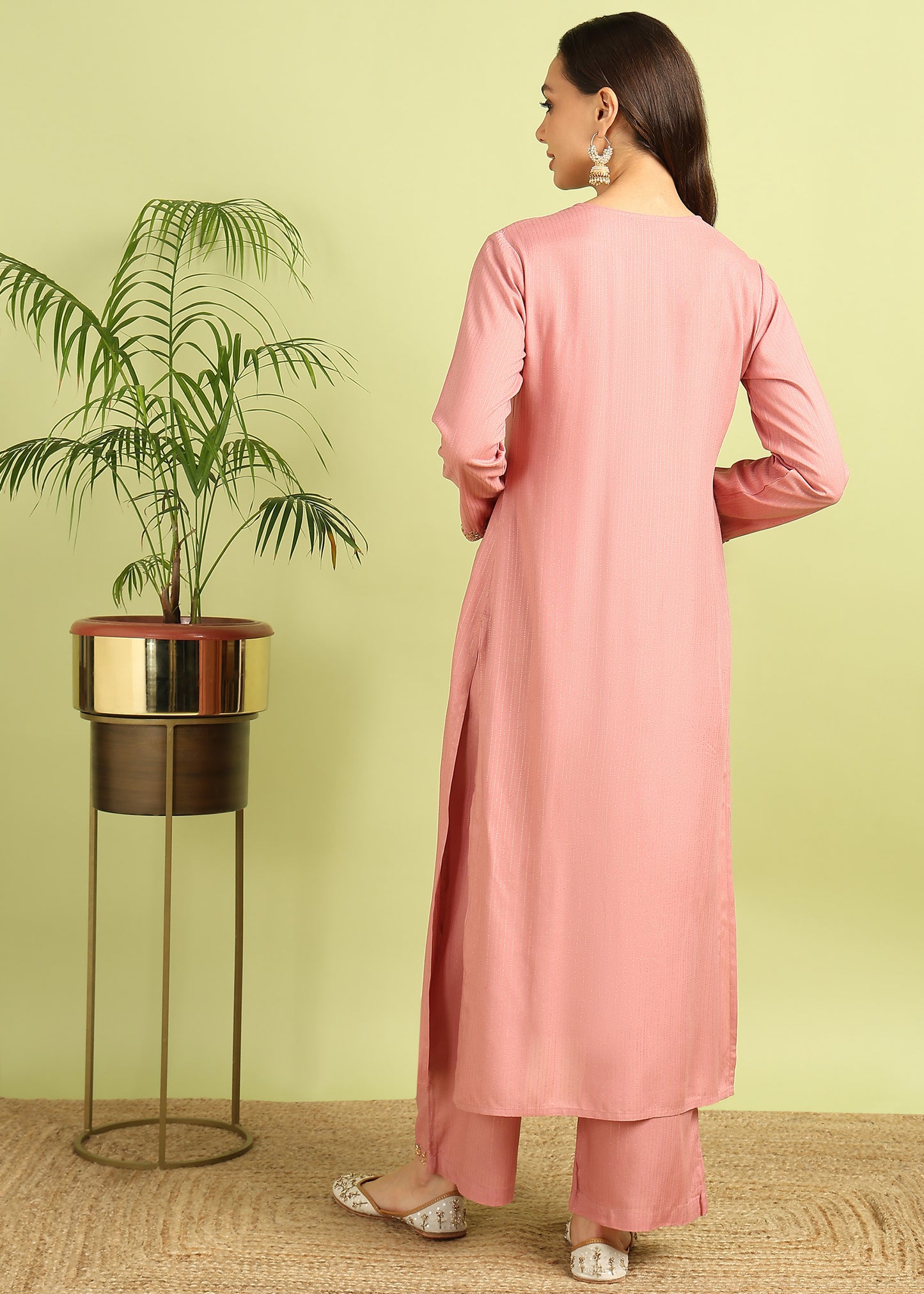 Rose Pink Striped Kurta with Palazzo